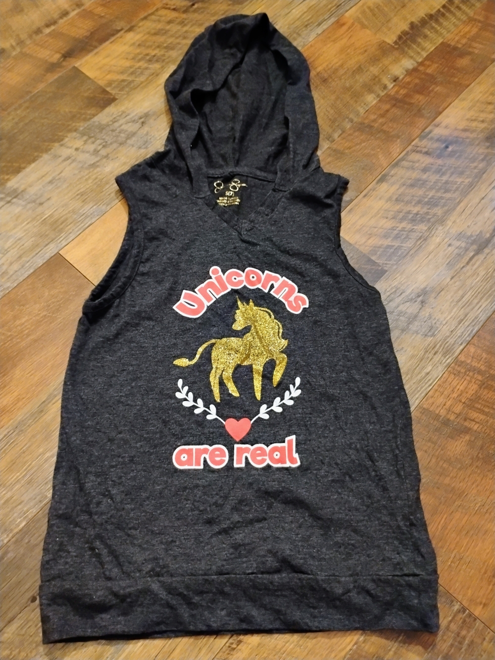 Girls Size 7 Unicorn Shirt Vest With Hood